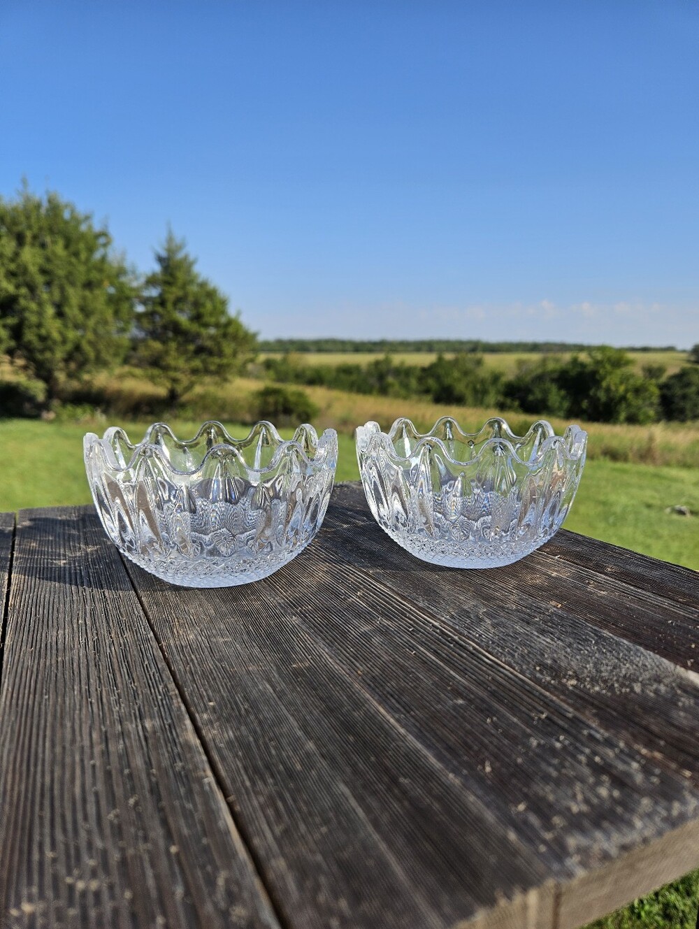 Vtg Clear Pressed Glass Dessert Bowls Set of 2 Scalloped Wavy Edge Candy Dishes
